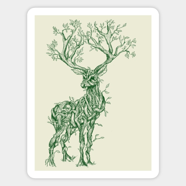 Vine Branch Stag (Dark Green) Magnet by Mainahste